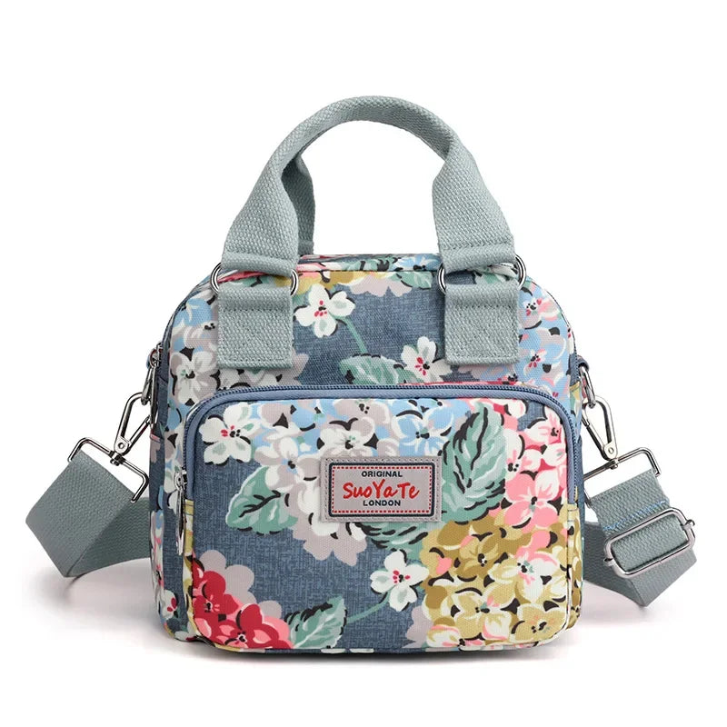 Floral Nylon Crossbody Bag – Women's Multi-Pocket Shoulder Bag