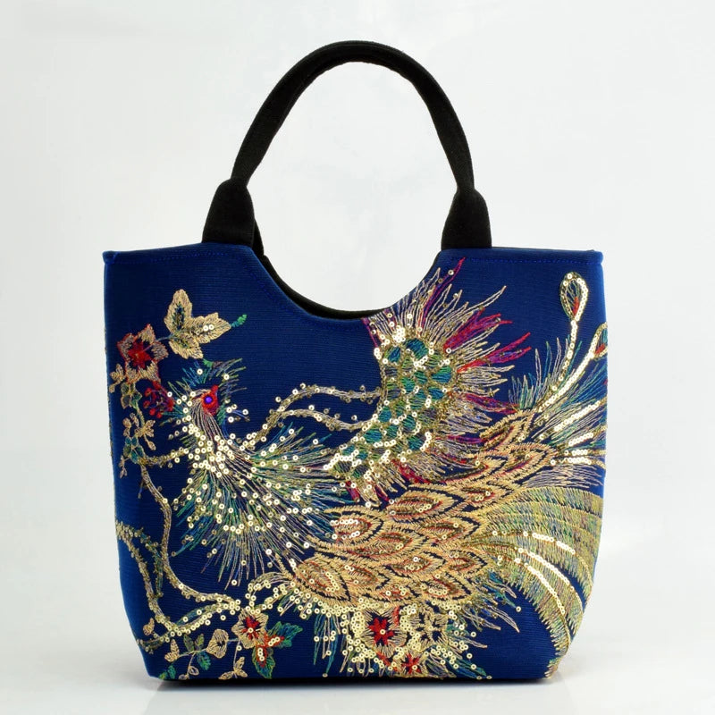 Peacock Embroidered Shoulder Bag for Women – Sequin Tote