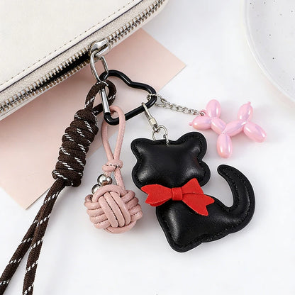 PU Leather Heart Bow Keychain with Balloon Dog Charm