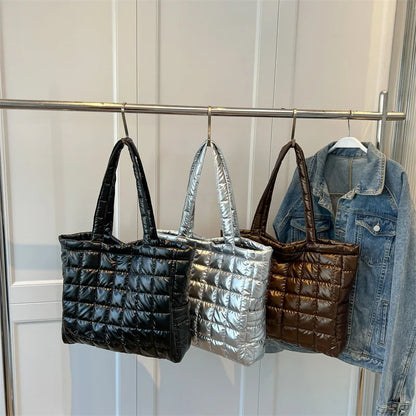 Quilted Puffer Tote Bag for Women – Large Padded Shoulder Bag