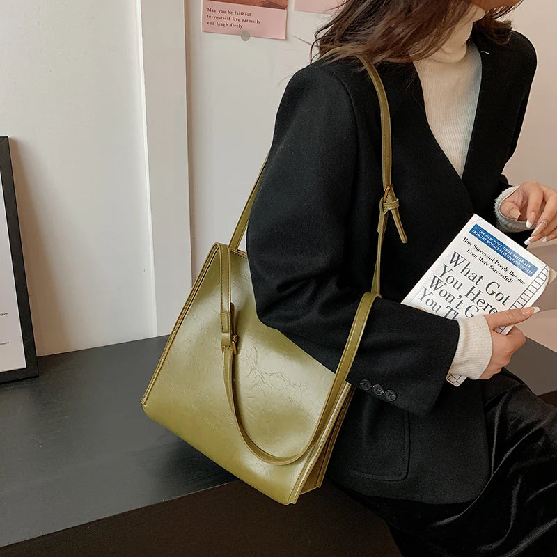 Women Tote Bags Shiny Leather Shopper Shoulder Bag Retro Large Capacity Shopping Totes 2023 Luxury