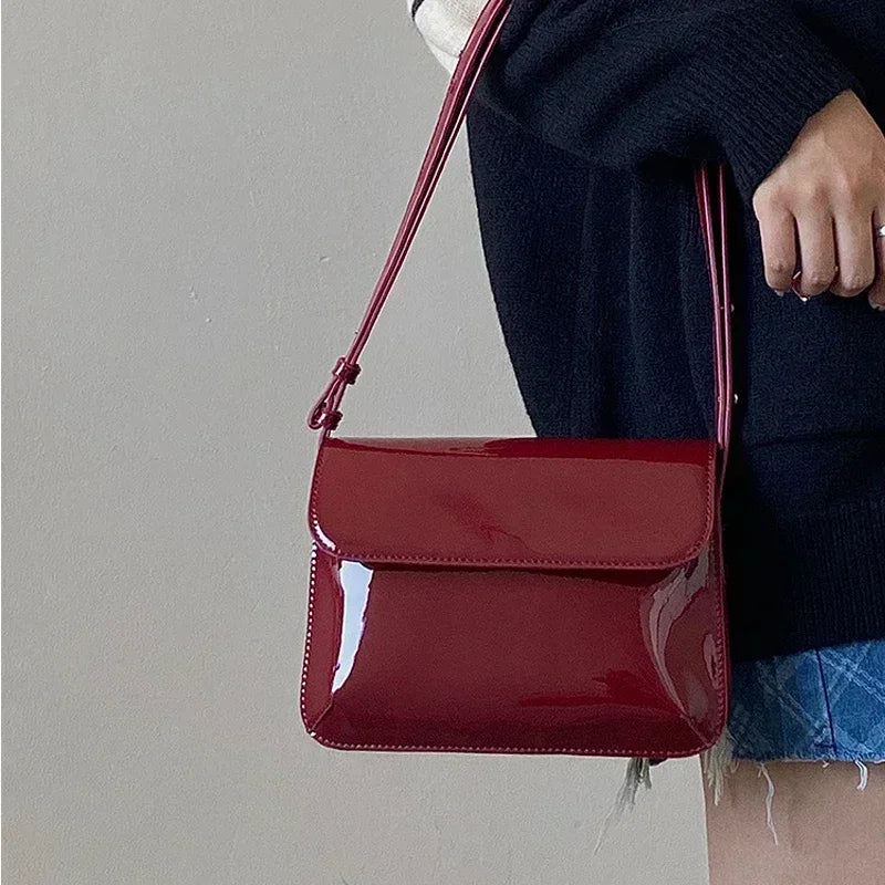 Retro Patent Leather Crossbody Bag for Women