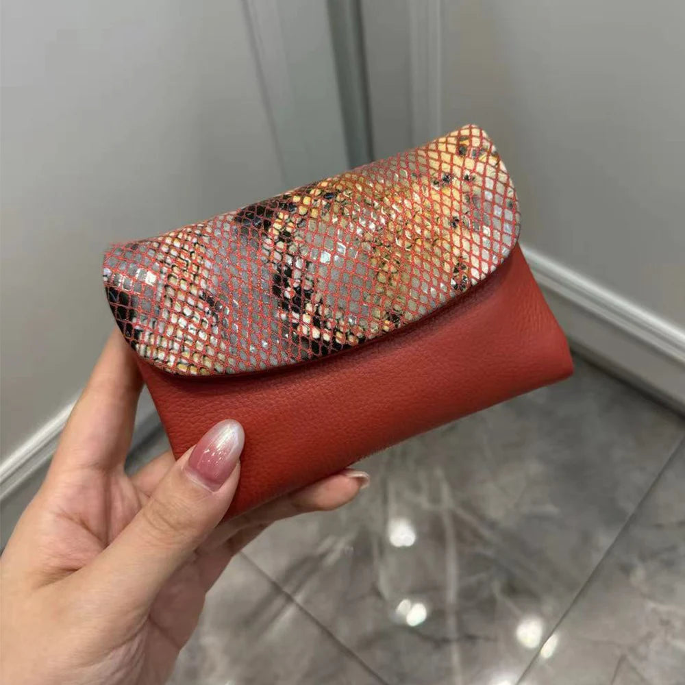 Snake Pattern Genuine Leather Tri-Fold Short Wallet for Women