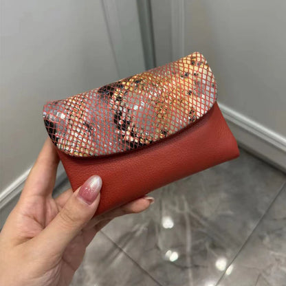 Snake Pattern Genuine Leather Tri-Fold Short Wallet for Women