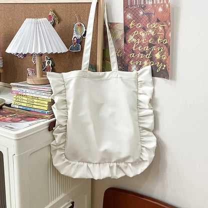 Ruffled Nylon Tote Bag for Women Large Capacity Shoulder Bag
