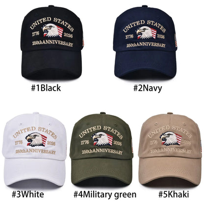 USA 250th Anniversary Baseball Cap – Eagle Embroidery Hat for Men & Women