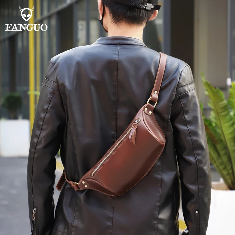 Leather Chest Bag for Men – Handmade Vintage Crossbody & Shoulder Pack