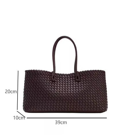 Large Woven PU Leather Tote Bag for Women – Luxury Shoulder Handbag