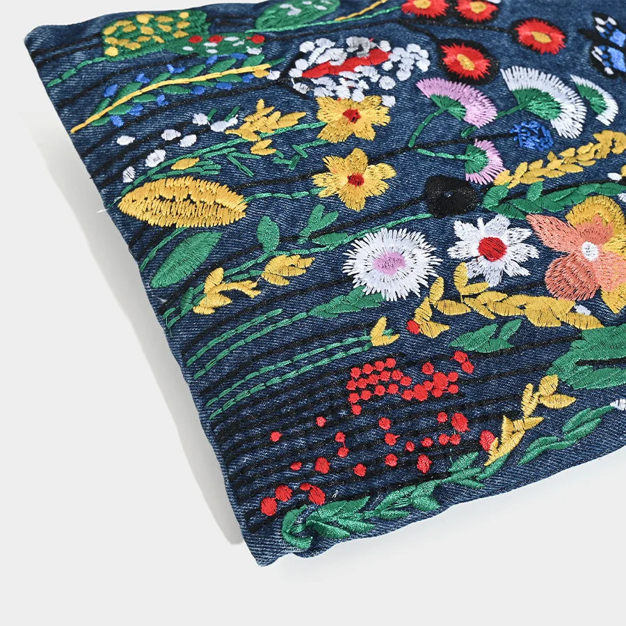 Embroidered Floral Denim Crossbody Bag – Women's Chain Shoulder Bag
