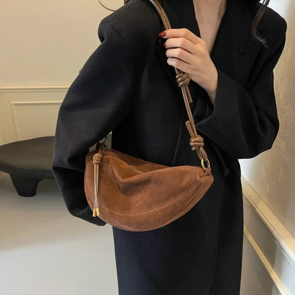 Faux Suede Dumpling Hobo Bag – Women's Crossbody Shoulder Bag