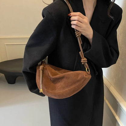 Faux Suede Dumpling Hobo Bag – Women's Crossbody Shoulder Bag