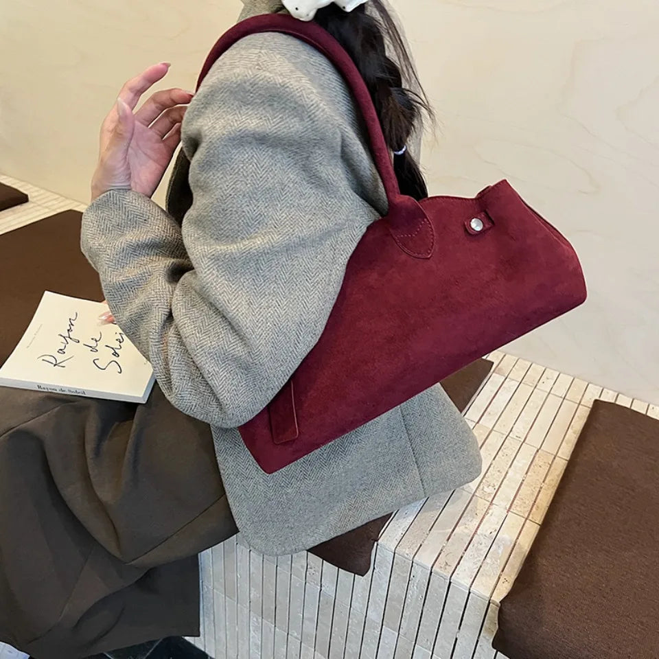 PU Suede Underarm Shoulder Bag – Women's Luxury Top-Handle Tote