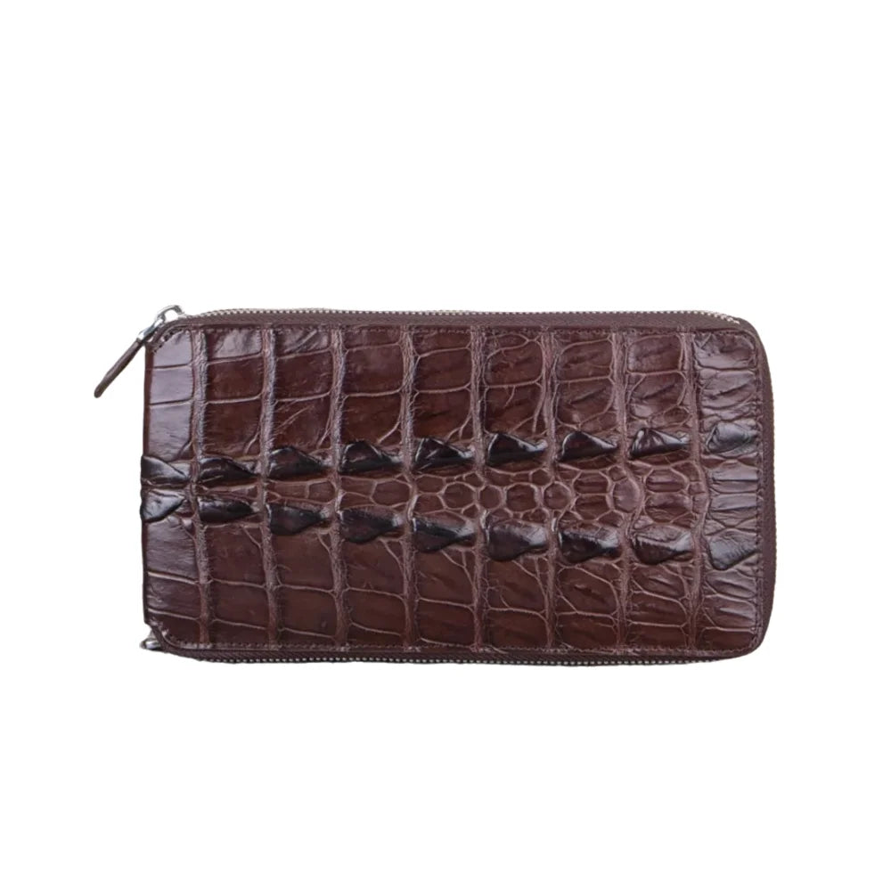 Crocodile Leather Men's Long Clutch Wallet | Zipper Card Holder