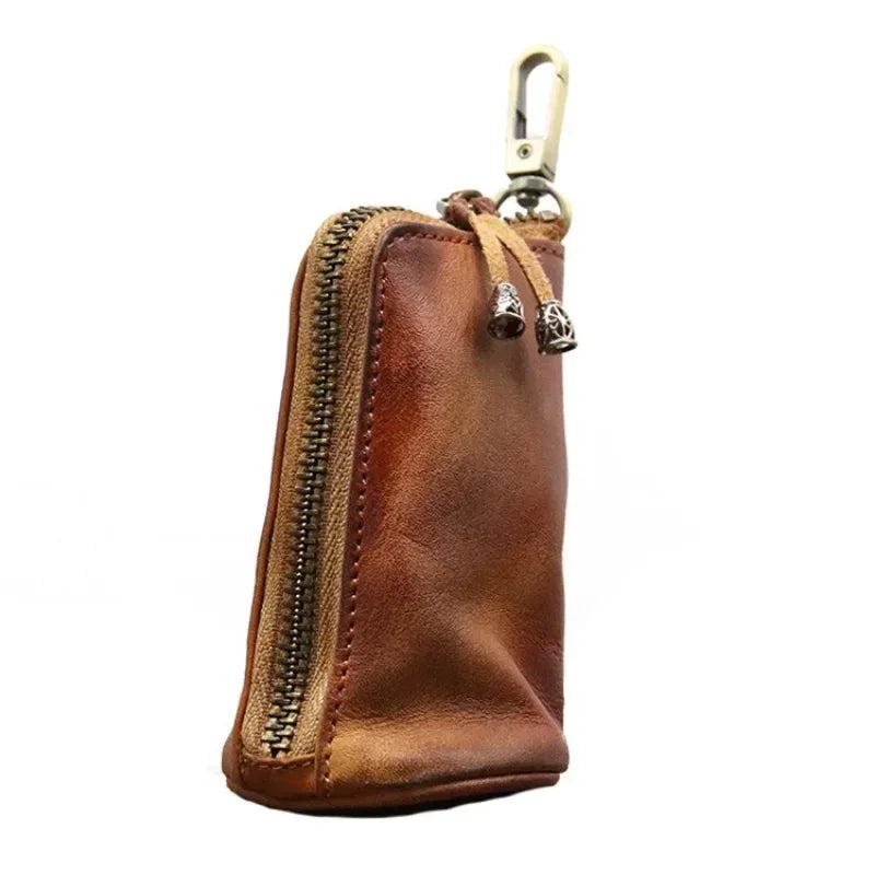 Genuine Leather Key Holder Pouch – Zipper Car Key Bag for Men