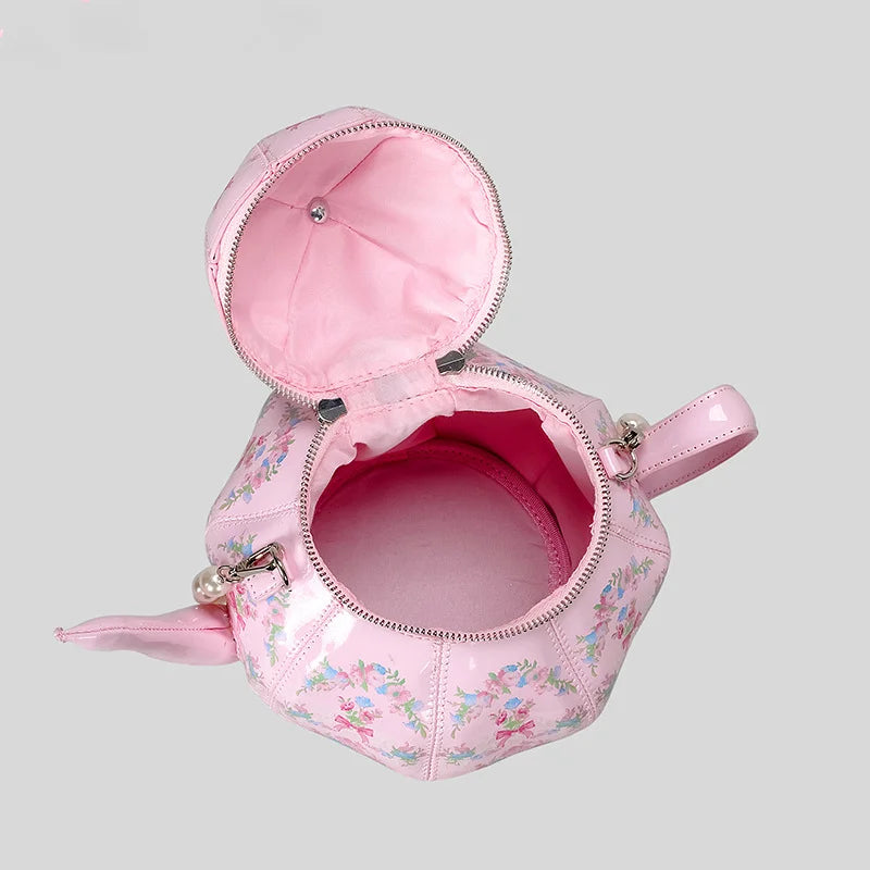 Creative Vintage Printed Teapot Design Women Handbags Pearls Chains Shoulder Bag Designer Luxury