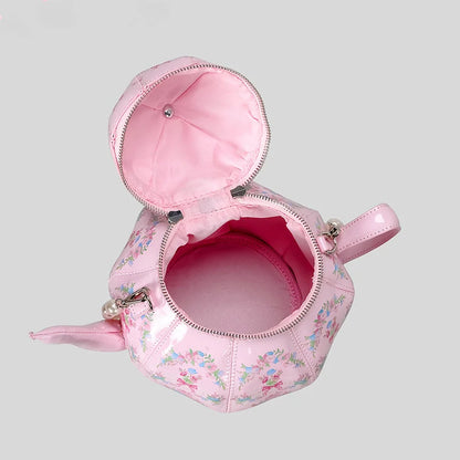 Creative Vintage Printed Teapot Design Women Handbags Pearls Chains Shoulder Bag Designer Luxury