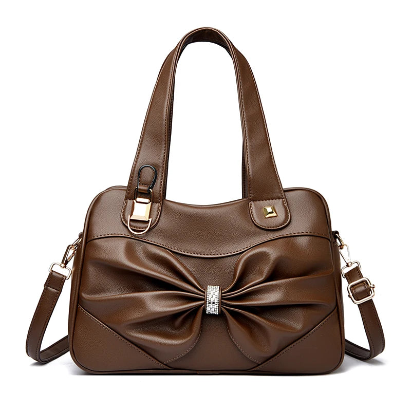 Bow Decor Large Capacity Vegan Leather Handbag