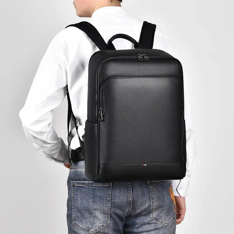 Genuine Leather Men's Backpack – 15.6" Laptop Bag