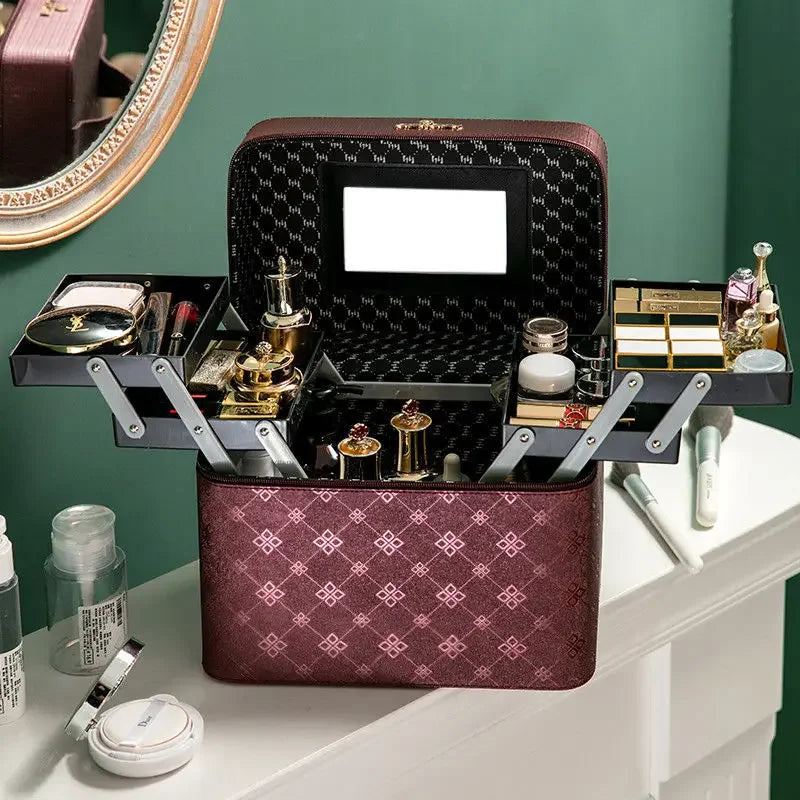 Large Makeup Bag with Mirror – Women's Luxury Cosmetic Organizer Case