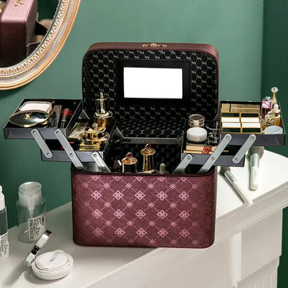 Large Makeup Bag with Mirror – Women's Luxury Cosmetic Organizer Case