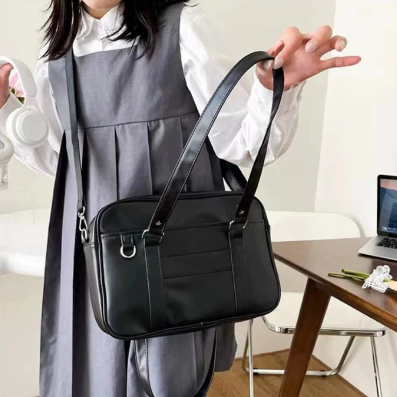 Japanese JK School Bag – Large Capacity PU Leather Shoulder Bag for Women