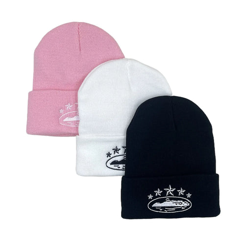 Winter Knitted Beanie Hat – Star & Ship Embroidery Warm Cap