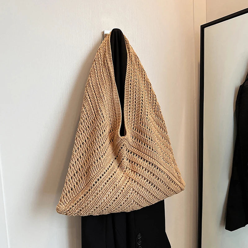 Crochet Tote Bag for Women – Large Triangle Knit Shoulder Bag