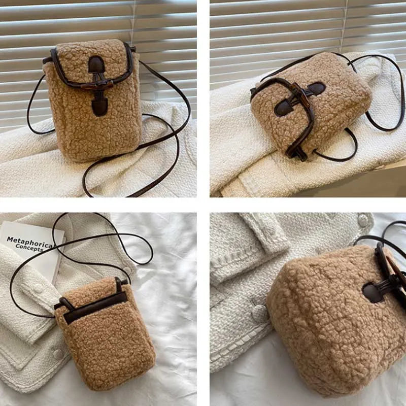 Faux Fur Plush Phone Bag – Women's Mini Crossbody Purse