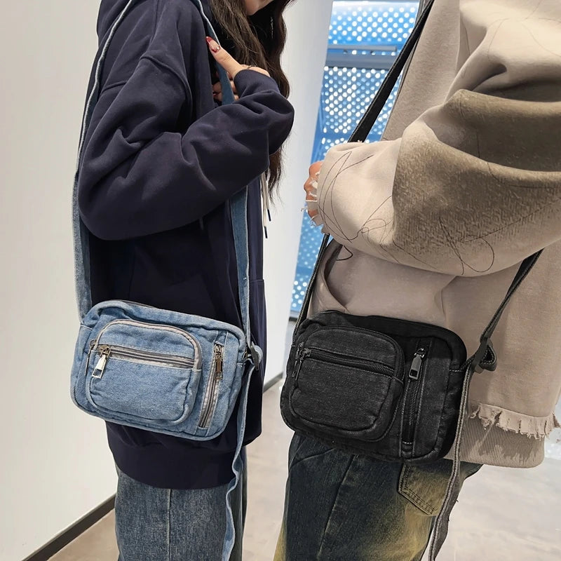 Denim Crossbody Bag – Casual Multi-Pocket Shoulder Bag