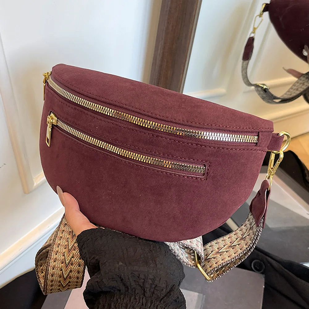 Faux Suede Fanny Pack Women's Crossbody Chest Bag