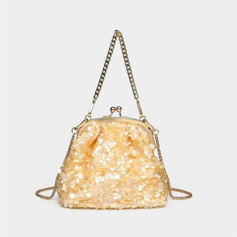Sequin Kiss Lock Clutch Bag – Women's Elegant Evening Shoulder Bag
