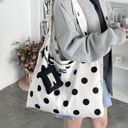 Polka Dot Crossbody Shoulder Bag – Large Capacity with Mini Pouch
