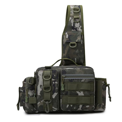 Fishing Tackle Sling Bag with Rod Holder – MOLLE Shoulder Pack