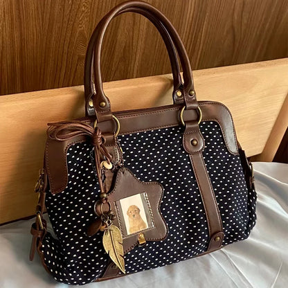 Polka Dot Tote Bag – Vintage Preppy Large Capacity Women's Handbag