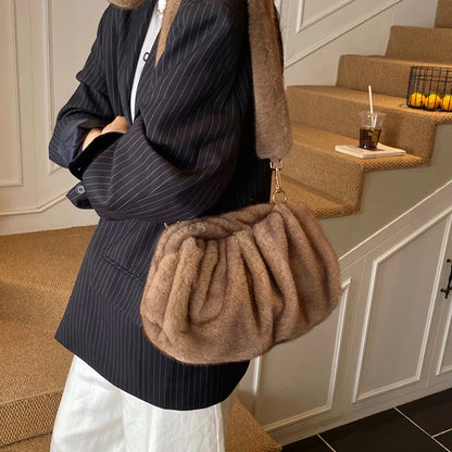 Faux Fur Ruched Crossbody Bag for Women