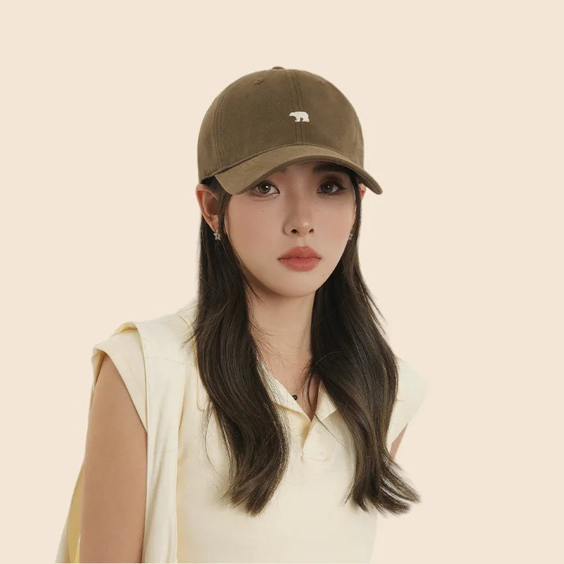 Bear Embroidered Baseball Cap – Unisex Wide Brim Dad Hat