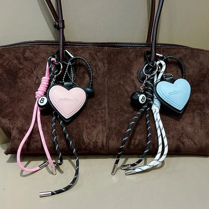 Heart Shaped Leather Keychain Bag Charm with Tassel