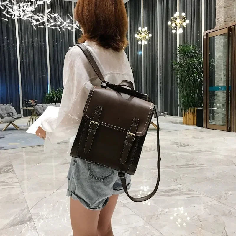 Vintage PU Leather Backpack for Women – Shoulder Bag