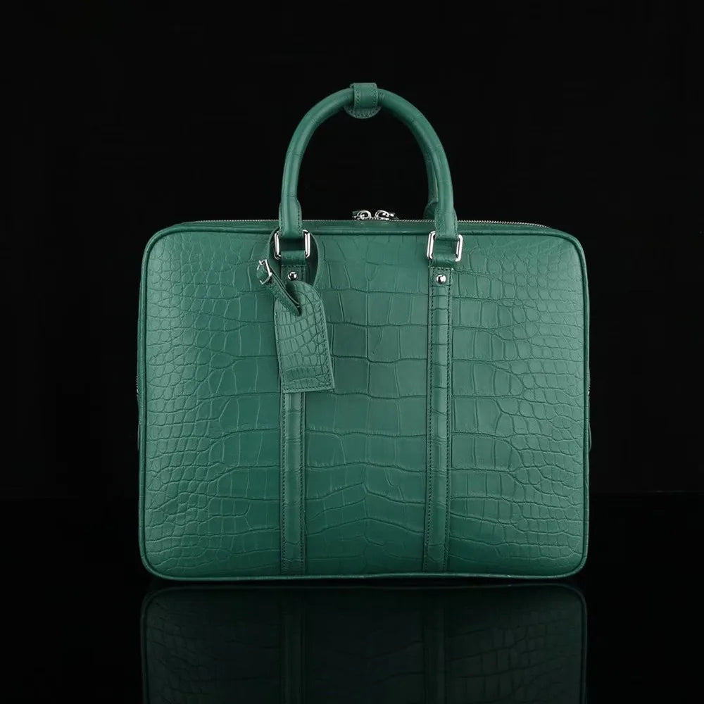 Crocodile Belly Leather Briefcase – Men's Luxury Laptop Business Bag