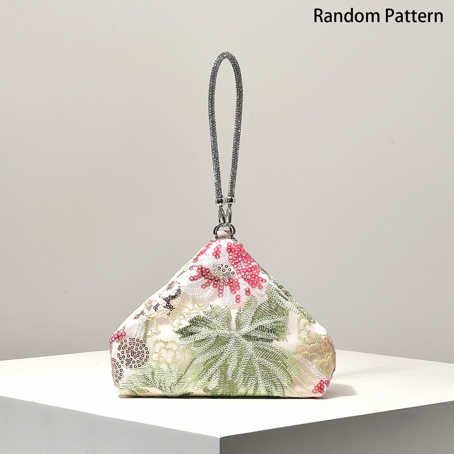 Floral Sequin Clutch Bag – Embroidery Wristlet Purse for Prom & Gala