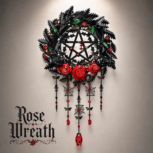 Gothic Black Rose Wreath MOC Building Blocks – 1300pcs Botanical Wall Decor