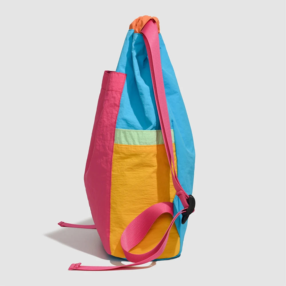 Drawstring Sports Backpack Multi-Color Patchwork Tennis Bag