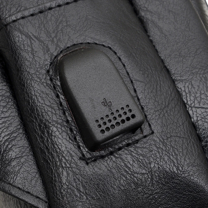 Men's PU Leather Chest Bag with USB Charging Port