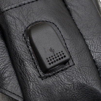 Men's PU Leather Chest Bag with USB Charging Port