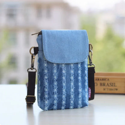 Denim Mini Crossbody Phone Bag – 3-Layer Women's Purse