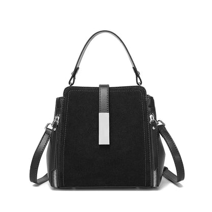 Suede Leather Shoulder Bag - Vintage Cowhide Handbag for Women