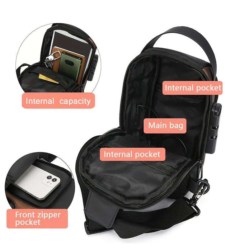 Men's Anti-Theft Sling Bag with USB Charging Port – Crossbody Chest Pack