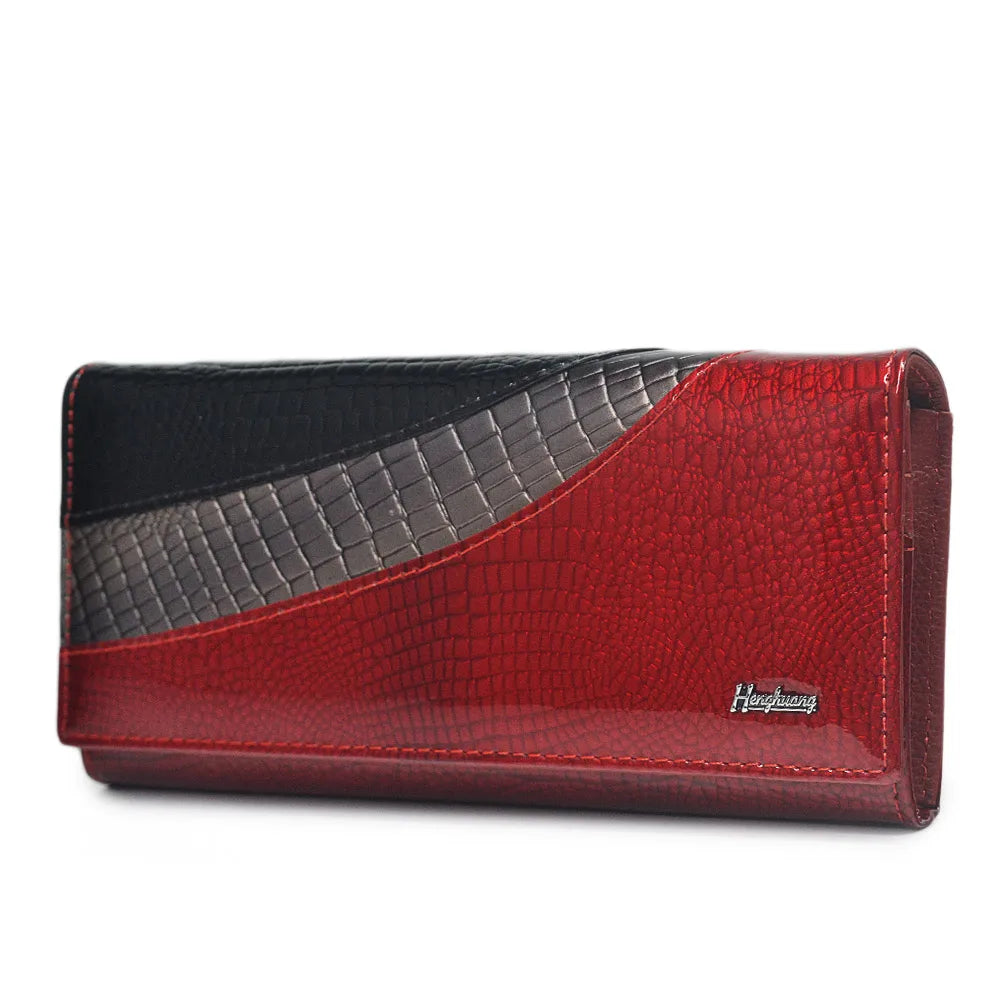 Crocodile Patent Leather Women's Long Wallet Magnetic Buckle