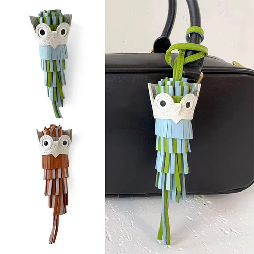Leather Owl Keychain – Handcrafted Bag Charm Pendant