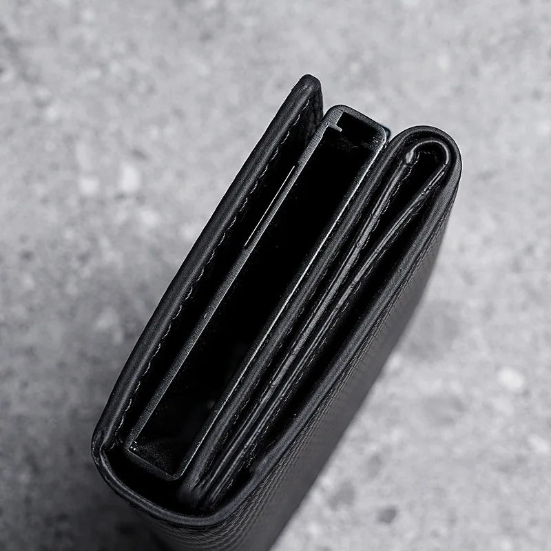 RFID Blocking Carbon Fiber Slim Wallet with AirTag Slot & Auto-Pop Card Holder